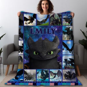 Personalized How To Train Your Dragon Animated Blanket, Dragon Fleece Blanket, Custom Toothless Night Fury, Birthday Gifts, Christmas Gifts