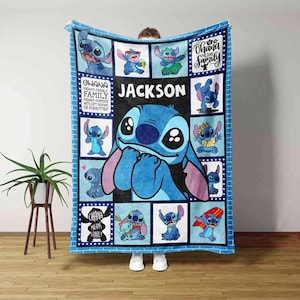 Custom Disneyland Stiitch Blanket, Custom Stiitch Ohana Means Family Fleece Blanket, Lilo And Stiitch Cartoon Blanket for Bed, Sofa, Couch