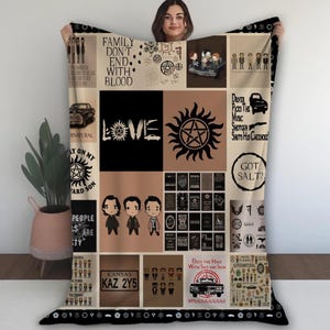 Movie Supernatural Blanket, Brothers Dean and Sam Vintage Fleece Blanket, Angel Castiel, Winchester Brothers Blanket For Bed, Couch, Sofa