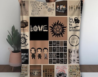 Movie Supernatural Blanket, Brothers Dean and Sam Vintage Fleece Blanket, Angel Castiel, Winchester Brothers Blanket For Bed, Couch, Sofa