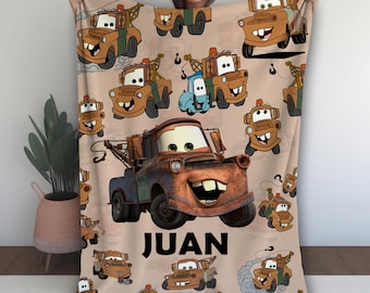 Custom Disney Cars Tow Mater Cute Fleece Blanket, Custom Family Car Racing Disneyland Mater Cartoon Blanket, Birthday Gift, Baby Shower Gift