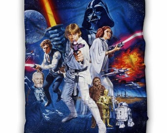 Star-Wars Vintage Fleece Blanket, Star-Wars New-Hope Classic Movie Blanket, Luke Skywalker, Darth Vader, Princess Leia, Gift for Film Fans