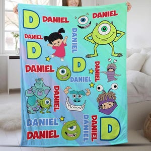 Customized Disneyland Monsters Fleece Blanket, Custom Monsters Cute Blanket, Sully Mike Boo Birthday Gifts Christmas Gift for Kid, Baby
