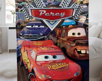 Custom Disneyland Cars Animated Fleece Blanket, Custom Cars Tow Mater Lightning Mc-Queen Blanket, Car Birthday Gift for Family, Kid, Baby