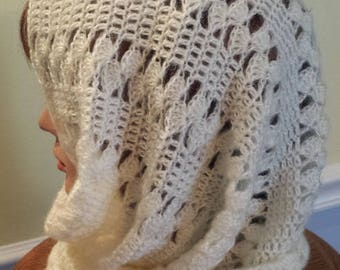 Capot tête/cou, blanc vintage, crocheté (LIVRAISON GRATUITE)