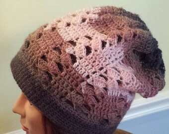 Slouchy Beanie, Woodrose, Crocheted (FREE SHIPPING)