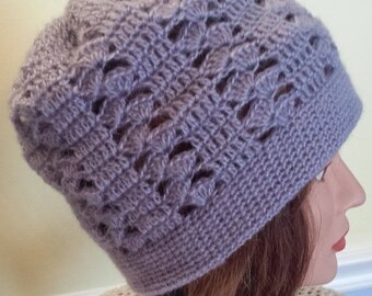 Bonnet Slouchy, Prune arctique, Crocheté (LIVRAISON GRATUITE)