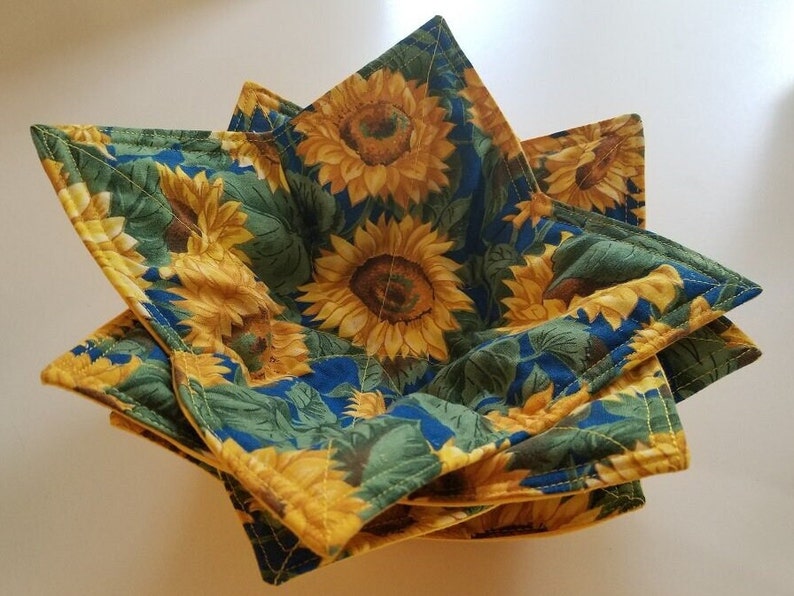 Sunflower Bright Yellow Design Cozy Reversible Great for Hot Dishes OR Ice Cream Fits most any size Cup or Bowl FREE SHIPPING image 1