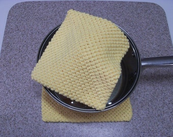 Pot Holder (One), Crocheted, Double Thick for Extra Protection – Yellow (Extra Large) (FREE SHIPPING)