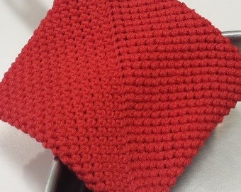 Porte-pot (un), crocheté, double épaisseur pour une protection supplémentaire -- Rouge (livraison gratuite) -- Fabriqué aux États-Unis.