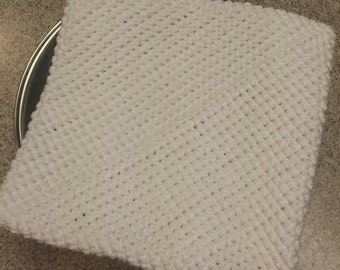 Porte-pot (un), crocheté, double épaisseur pour une protection supplémentaire - blanc (extra large) (livraison gratuite)