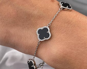 925 Silber Armband Charm Klee Ketten Armband Handgemachter Schmuck Feiner Minimalistischer Ästhetischer Schmuck Einzigartiges Geschenk für Frauen WeihnachtsSchmuck
