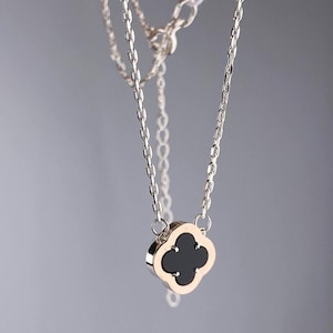 Clover Jewelry Black Onyx Necklace 925 Silver Gold Filled Chain Necklace 4 Leaf Clover Pendant Black Clover Pendant Birthday Bridesmaid Gift