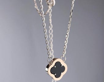 Klee Schmuck Schwarz Onyx Halskette 925 Silber Gold Filled Kettenhalskette 4 Kleeblatt Anhänger Schwarz Klee Anhänger Geburtstag Brautjungfer Geschenk