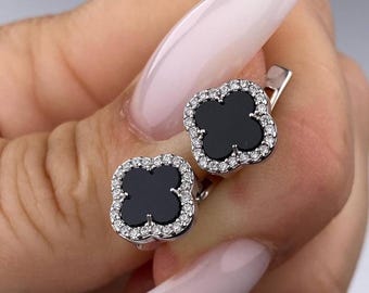 Kleeblatt Ohrringe 925 Silber Schwarz Onyx Statement Ohrringe Elegant Handgemacht Schmuck Luxus Ohrringe Besondere Anlässe Jahrestag Geschenk