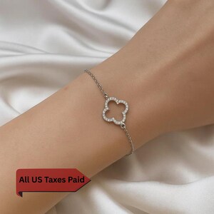 Sterling Silver Four Leaf Clover Bracelet: Cubic Zirconia Charm