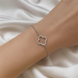 925 Silver Bracelet Women Jewelry Rhodium Plated Four Leaf Clover Bracelet Cubic Zirconia Chain Bracelet Leaf Clover Bracelet 4 Leaf Clover