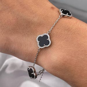 925 Silver Bracelet Four Leaf Clover Clover Bracelet Chain Bracelet Rhodium Plating Cubic Zirconia Unique Gift for Her Women Jewelry