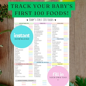 INSTANT DIGITAL DOWNLOAD | Baby Food Tracker Printable | First 100 Foods Checklist | Meal Planner | Daily Log Chart | Pastel Rainbow Colors