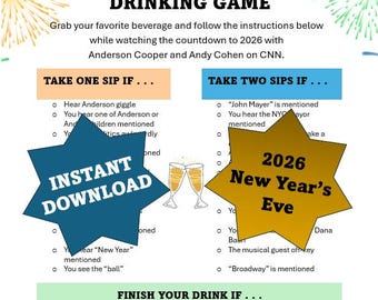 Juego de beber para Nochevieja 2026, Juego de fiesta de fin de año, Juego de beber para Nochevieja, Año Nuevo 2026, Juego de beber de CNN, Anderson y Andy beben