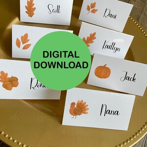 Thanksgiving Place Card Printable | 8 Watercolor Design | Name Card Dinner Table | PDF Handwrite + Editable Word Template | Fall Table Decor