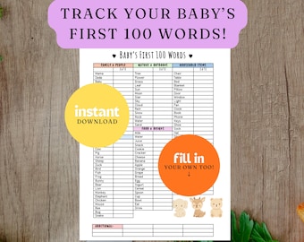 DESCARGA DIGITAL INSTANTÁNEA / Rastreador de palabras para bebés imprimible / Lista de verificación de las primeras 100 palabras / Tabla de palabras / Tabla de registro diario / Colores pastel del arcoíris