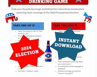 Juego de beber para las elecciones de 2026, Juego para fiestas electorales, Juego de beber para la noche electoral en EE. UU., Fiesta para ver las elecciones presidenciales, Juego de humor político