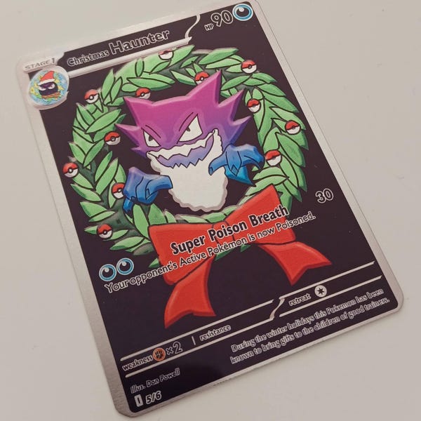 Christmas Haunter Custom Drawn Aluminum Pokémon Card