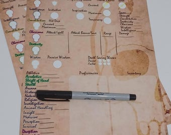 Pack of 5 Metal Dungeons and Dragons Character Sheets