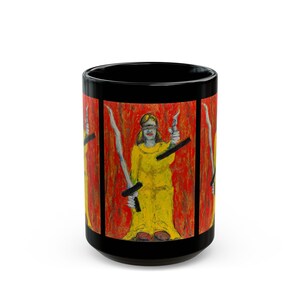 JUSTICE TAROT Schwarzer Becher, 11 Unzen und 15 Unzen, Originalkunstwerk vonJonathan Herbert, Tarot Design