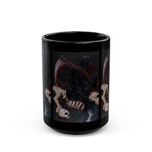 DEATH TAROT Schwarzer Becher, 11 Unzen und 15 Unzen, Originalkunstwerk vonJonathan Herbert, Tarot Design