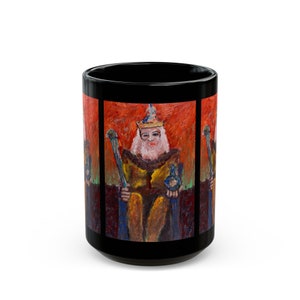 Zwarte EMPEROR TAROT-mok, 11 en 15 oz, originele kunst van Jonathan Herbert, Tarot Design