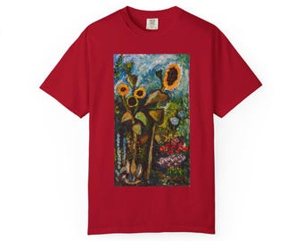 Sunflower Art T-Shirt, Limited Edition, Jonathan Herbert Painting, Unisex Tee (Red, Black, White)