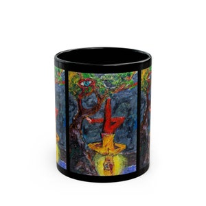HANGED MAN TAROT zwarte mok, 11 oz en 15 oz, originele kunst van Jonathan Herbert, Tarot Design