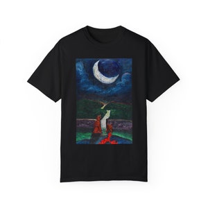 ジョナサン・ハーバートによるTHE MOON TAROTカード オリジナル絵画 ユニセックス ガーメントダイTシャツ、アーティストInstagram @jherbertartist、ウェアラブルアート、