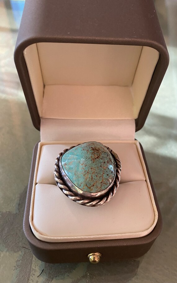 Large Scale Signed Navajo #8 TURQUOISE RING 70’s … - image 9