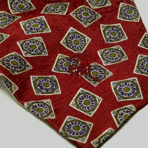 Vintage COUNTESS MARA Squares Wheels Necktie Lord & Taylor New York Empire Floral Geometric Jacquard Silk Necktie RED Green Purple