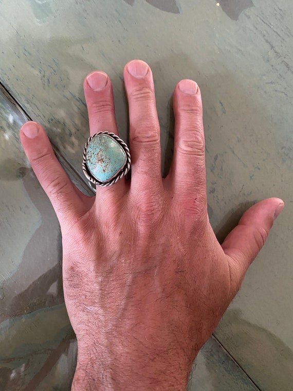 Large Scale Signed Navajo #8 TURQUOISE RING 70’s … - image 5