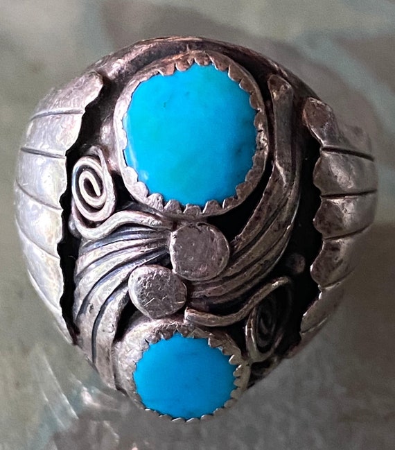 Important Vintage Navajo *ivan Kee* Turquoise Native American Jewelry Silver Ring Important Vintage Navajo *ivan Kee* Turquoise Native American Jewelry Silver Ring