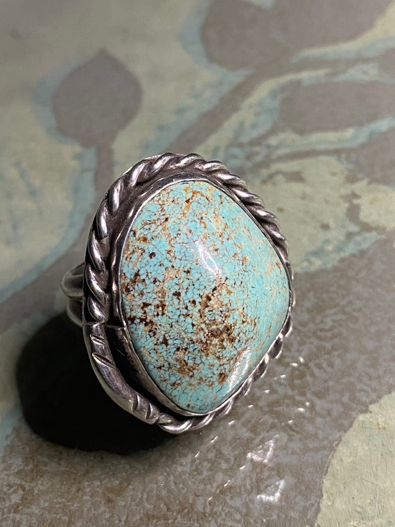 Large Scale Signed Navajo #8 TURQUOISE RING 70’s … - image 2