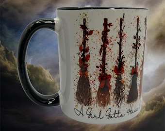 A Girl Gotta Have Options Witchy Coffee Mug – Halloween Fall Broom Mug + Free Mini