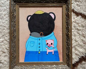 Canadian Tuxedo Bear & Pet Pig / Original Painting