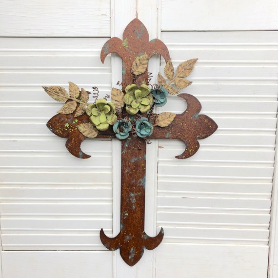 Cross Wall Hanging Decor Decorative Cross Large Rusty Wall Etsy