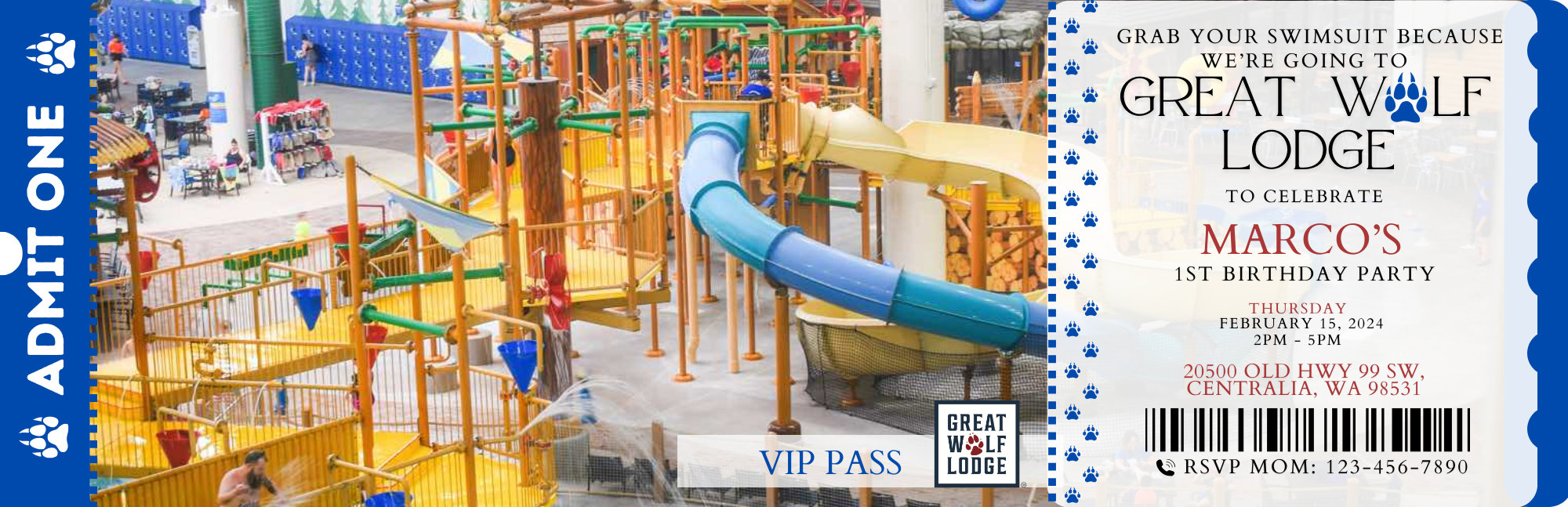 Great Wolf Lodge Birthday Invitation (ticket) - Etsy