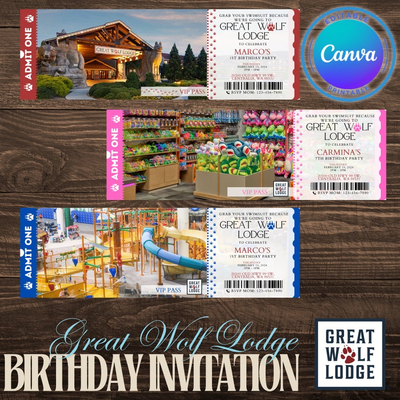 Great Wolf Lodge Birthday Invitation (ticket) - Etsy