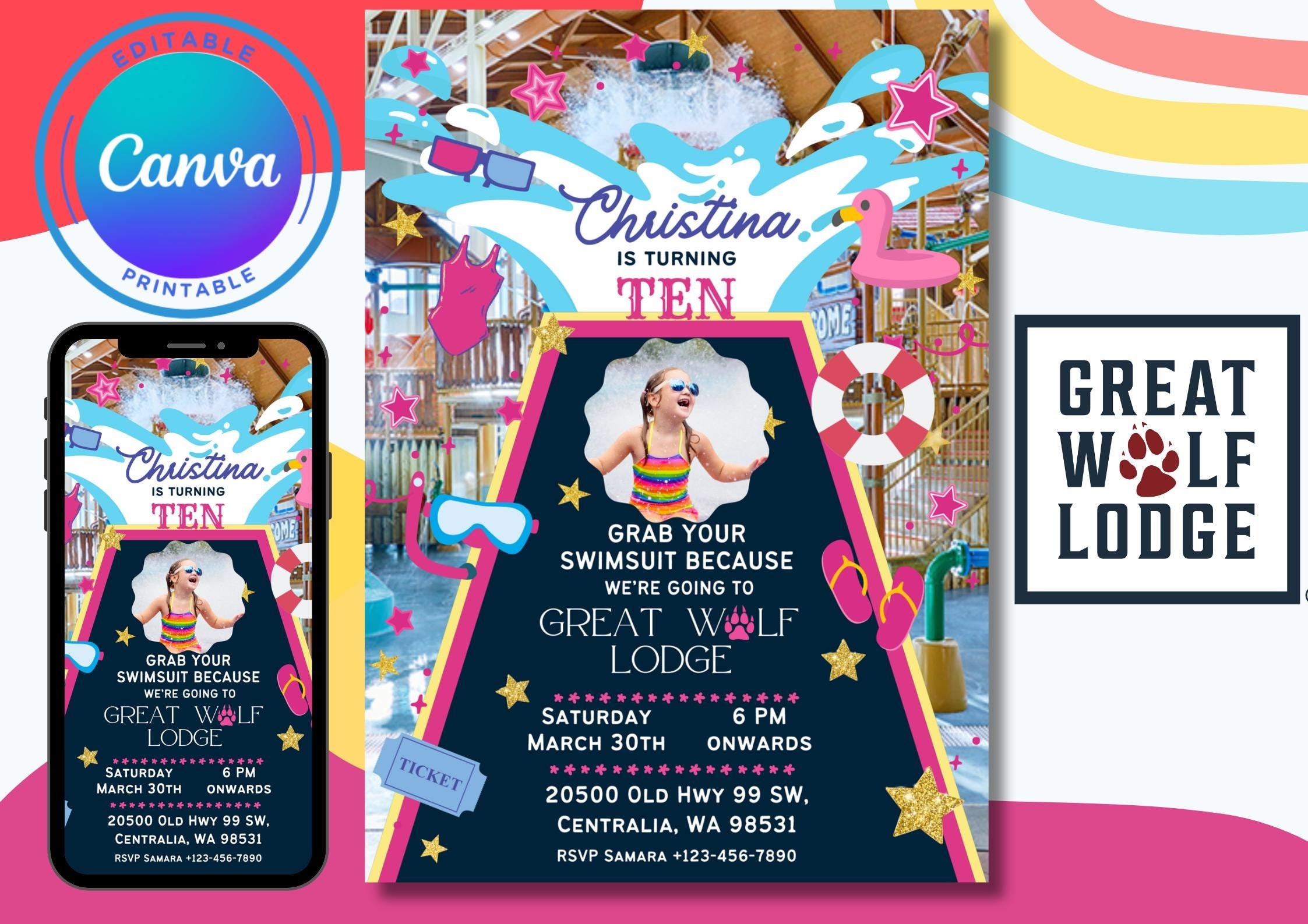 Great Wolf Lodge Birthday Invitation (girl) - Etsy