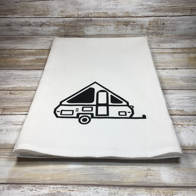 Glamp Camp A-frame Pop Up Camper Flour Sack Dish Towel and Magnet Travel Trailer Kitchen Glamping Kitchen Glamping Gift Camper Decor