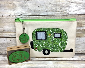 Green Applique Egg Glamping Cosmetic Zipper Bag, Scamp, Burro, Oliver, Casita, Airstream, Happy Camper, Sisters on the Fly, Toiletry Pouch