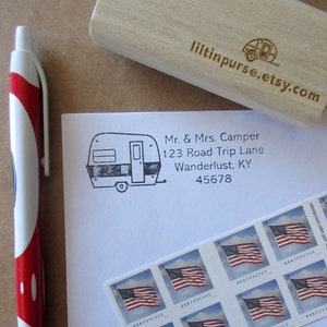 Tiny Camper Address Stamp, Canned Ham Stamp, Can Ham Stamp, Vintage Shasta Stamp, Shasta Address Stamp, Glamper Camper, Glamping Stamp, Camp