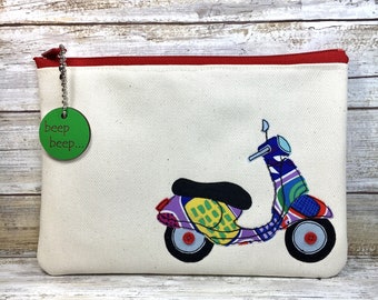 Multicolored Applique Scooter Zipper Bag with Key Chain